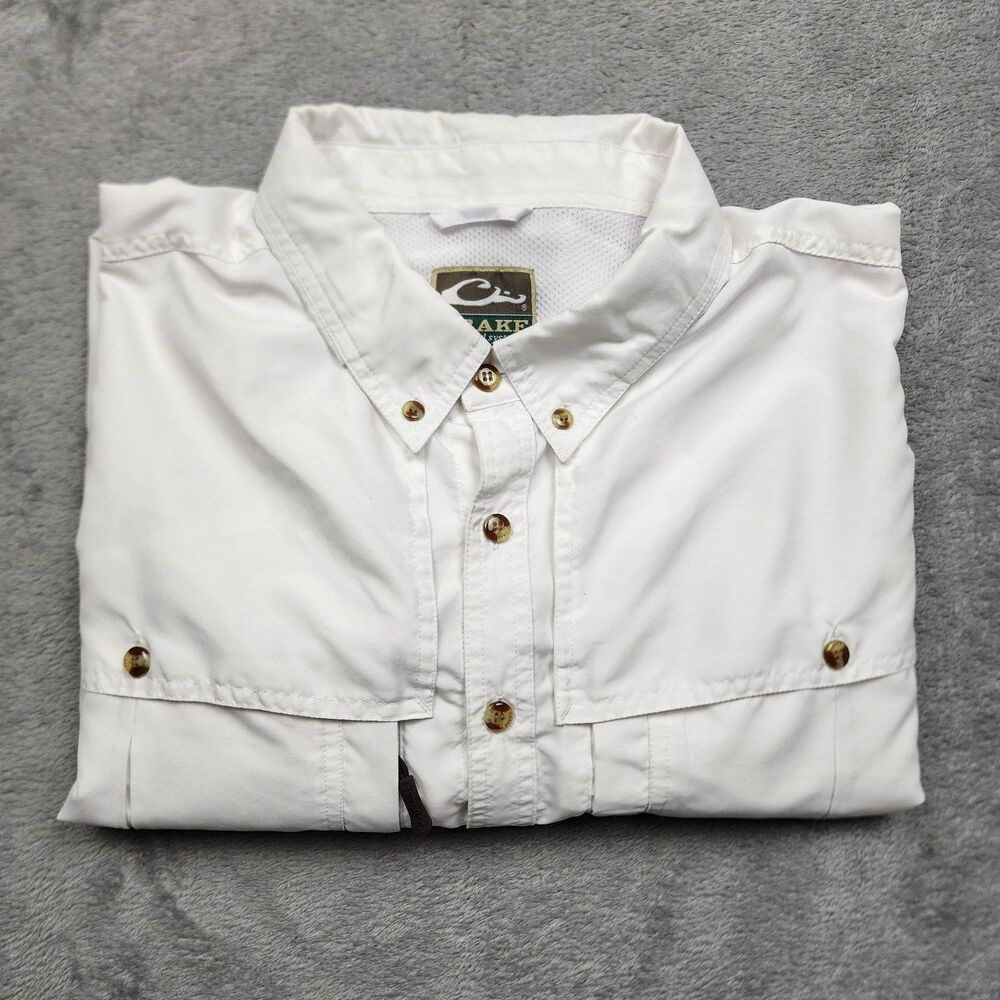 Drake Waterfowl Systems Mens XL White Long Sleeve Button Up Shirt Breathable